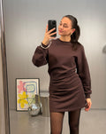 PLEATED SWEAT DRESS BRUIN