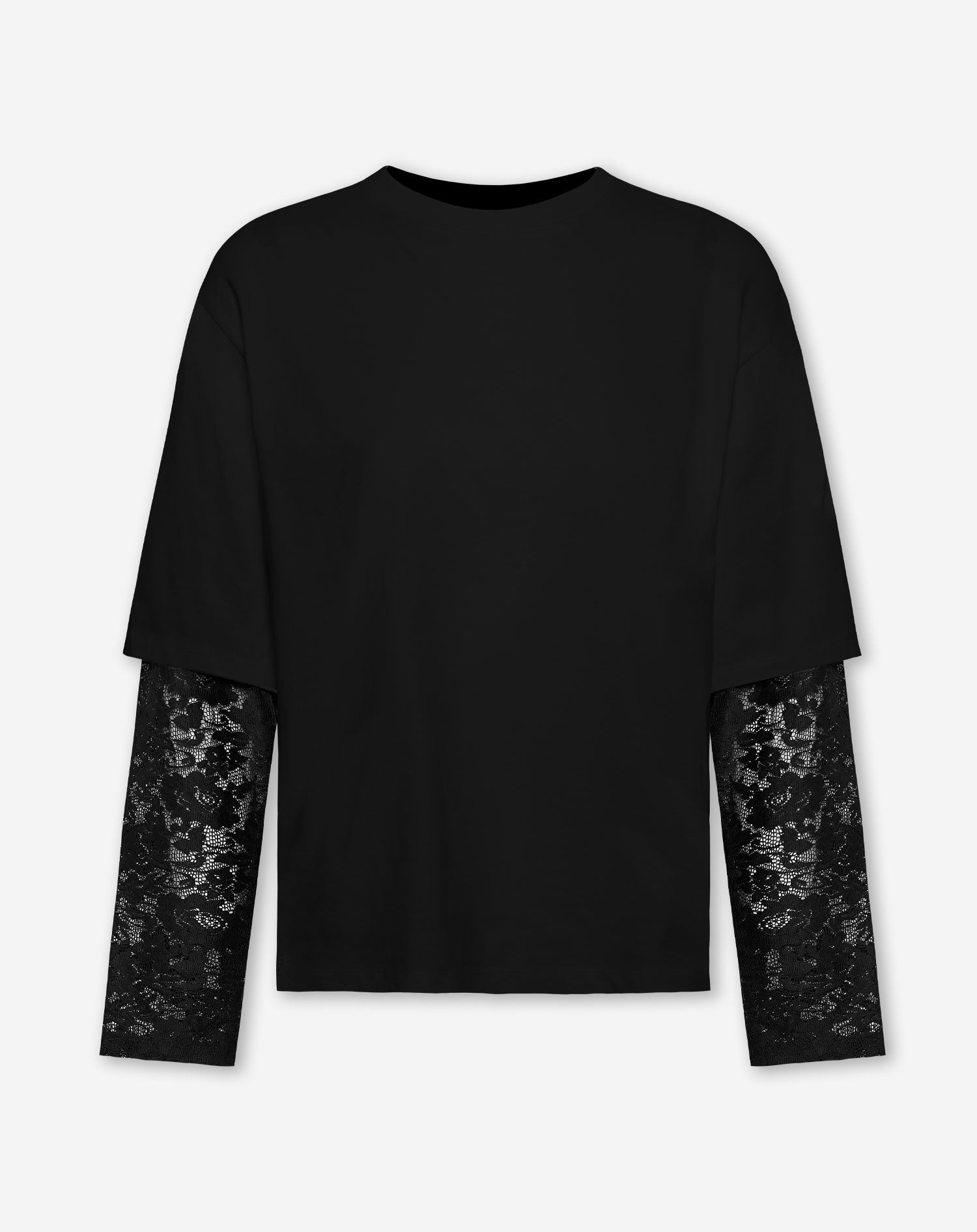 LACE LONG SLEEVE OVERSIZED TEE ZWART