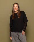 LACE LONG SLEEVE OVERSIZED TEE ZWART
