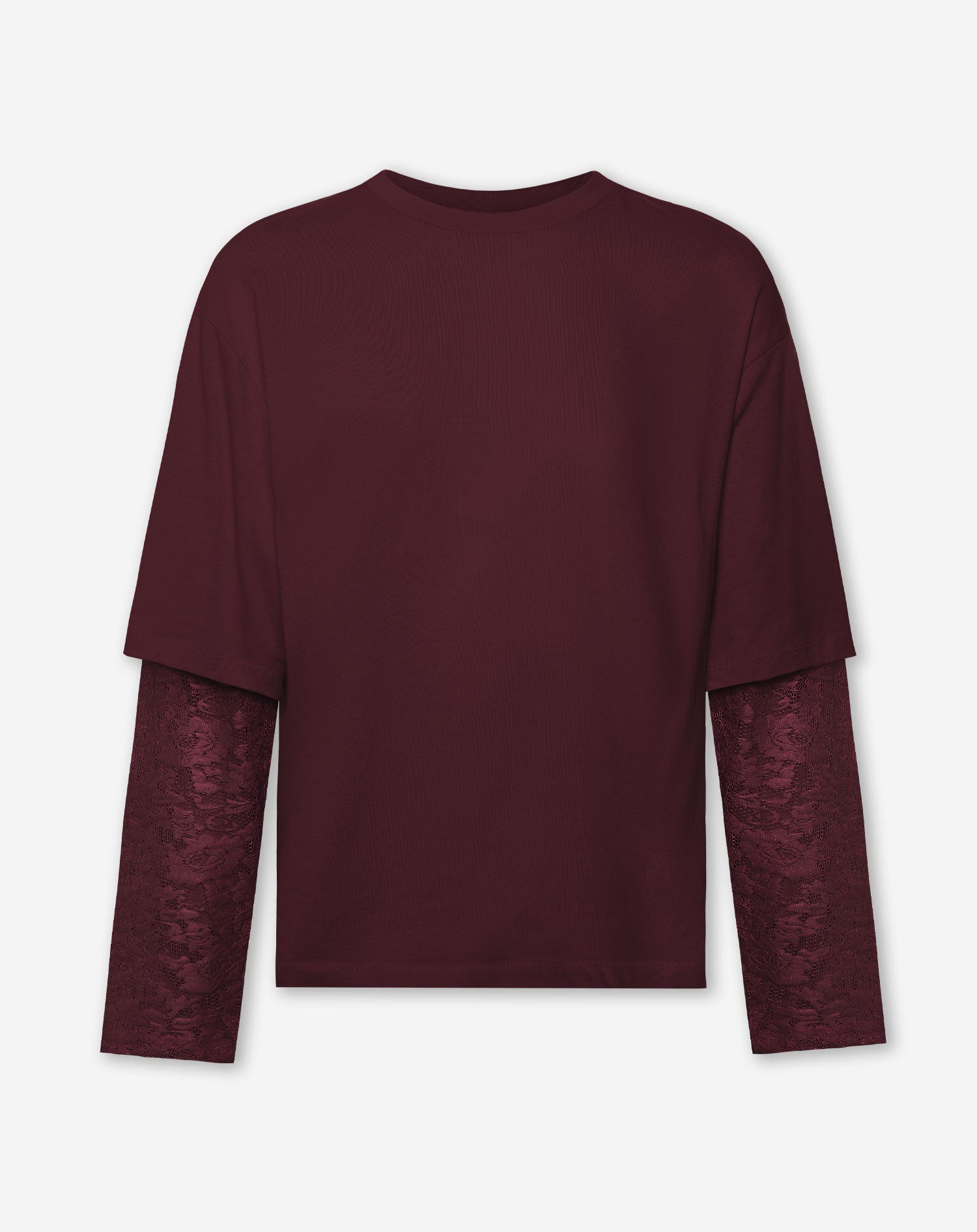 LACE LONG SLEEVE OVERSIZED TEE DARK BURGUNDY