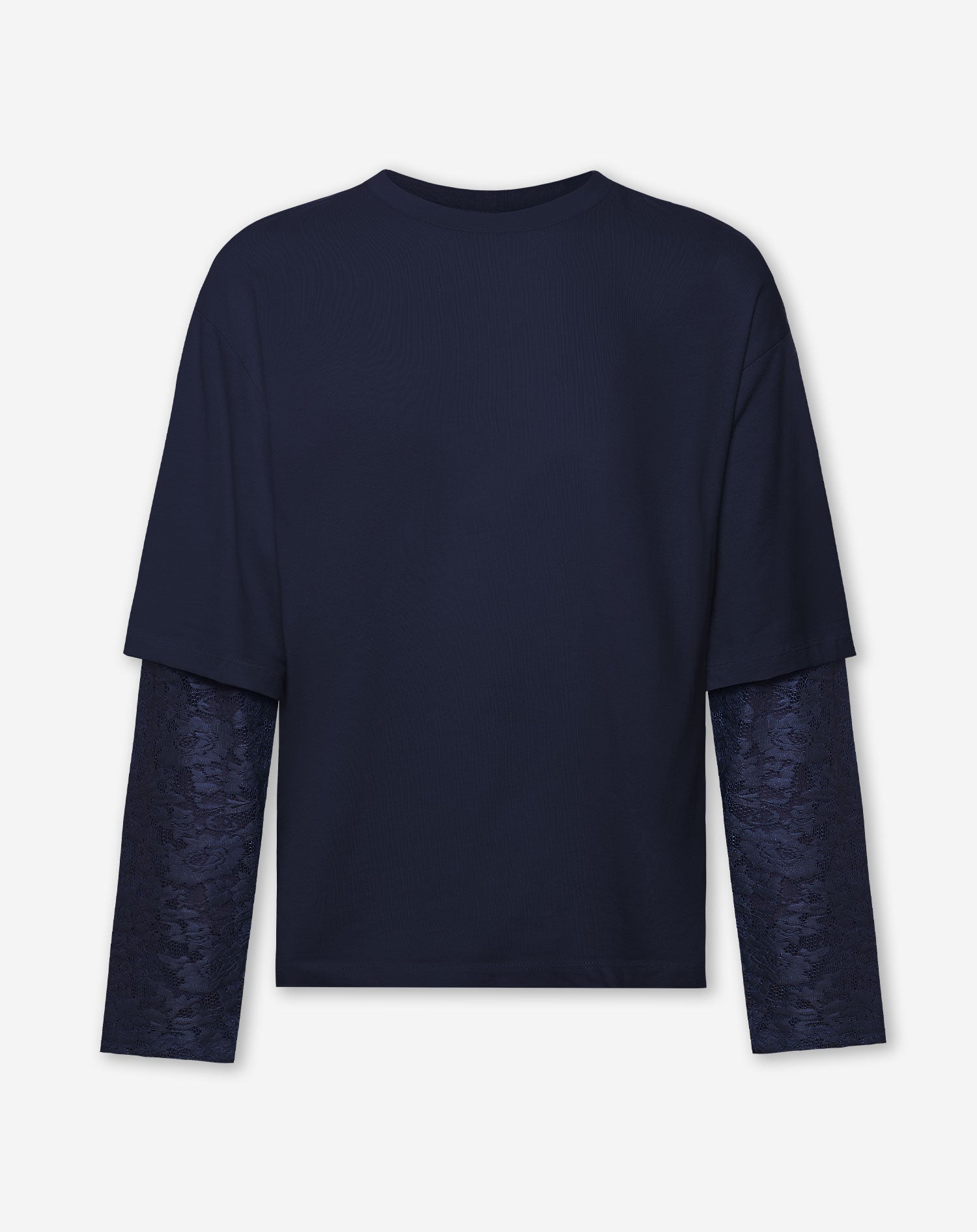 LACE LONG SLEEVE OVERSIZED TEE MARINEBLAUW