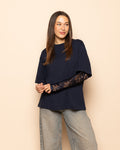 LACE LONG SLEEVE OVERSIZED TEE MARINEBLAUW