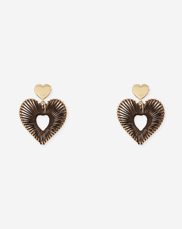 COLORED HEART EARRINGS DARK BROWN