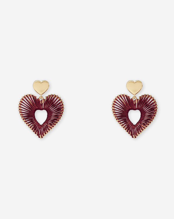 COLORED HEART EARRINGS BURGUNDY