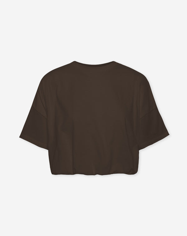 CROPPED BUBBLE HEM TEE DONKERBRUIN