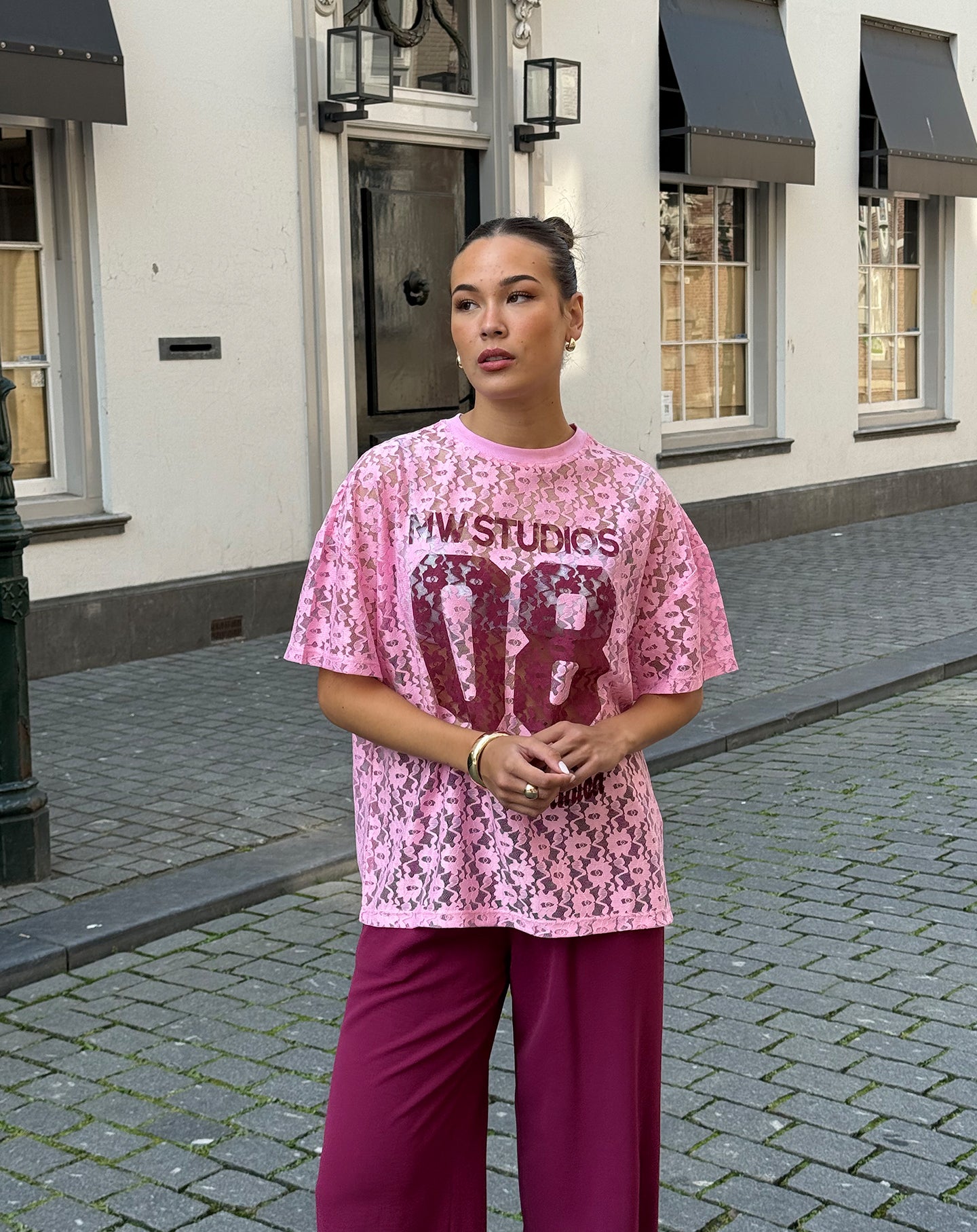 LACE STUDIO OVERSIZED TEE PINK