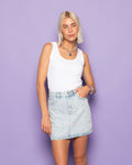 FLOWER PEARL DENIM SKIRT LIGHT BLUE