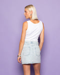FLOWER PEARL DENIM SKIRT LIGHT BLUE