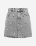 HEART STUD DENIM SKIRT GREY