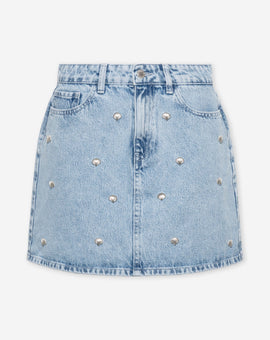 SHELL STUD DENIM SKIRT LIGHT BLUE