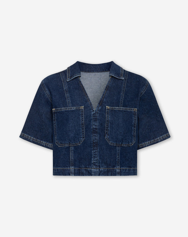 NORE DENIM TOP DONKERBLAUW