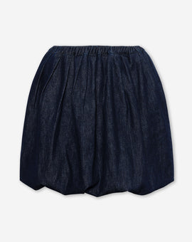DENIM BUBBLE HEM SKIRT DONKERBLAUW