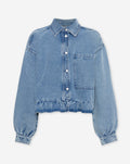 RUFFLE DENIM JACKET SKY BLUE