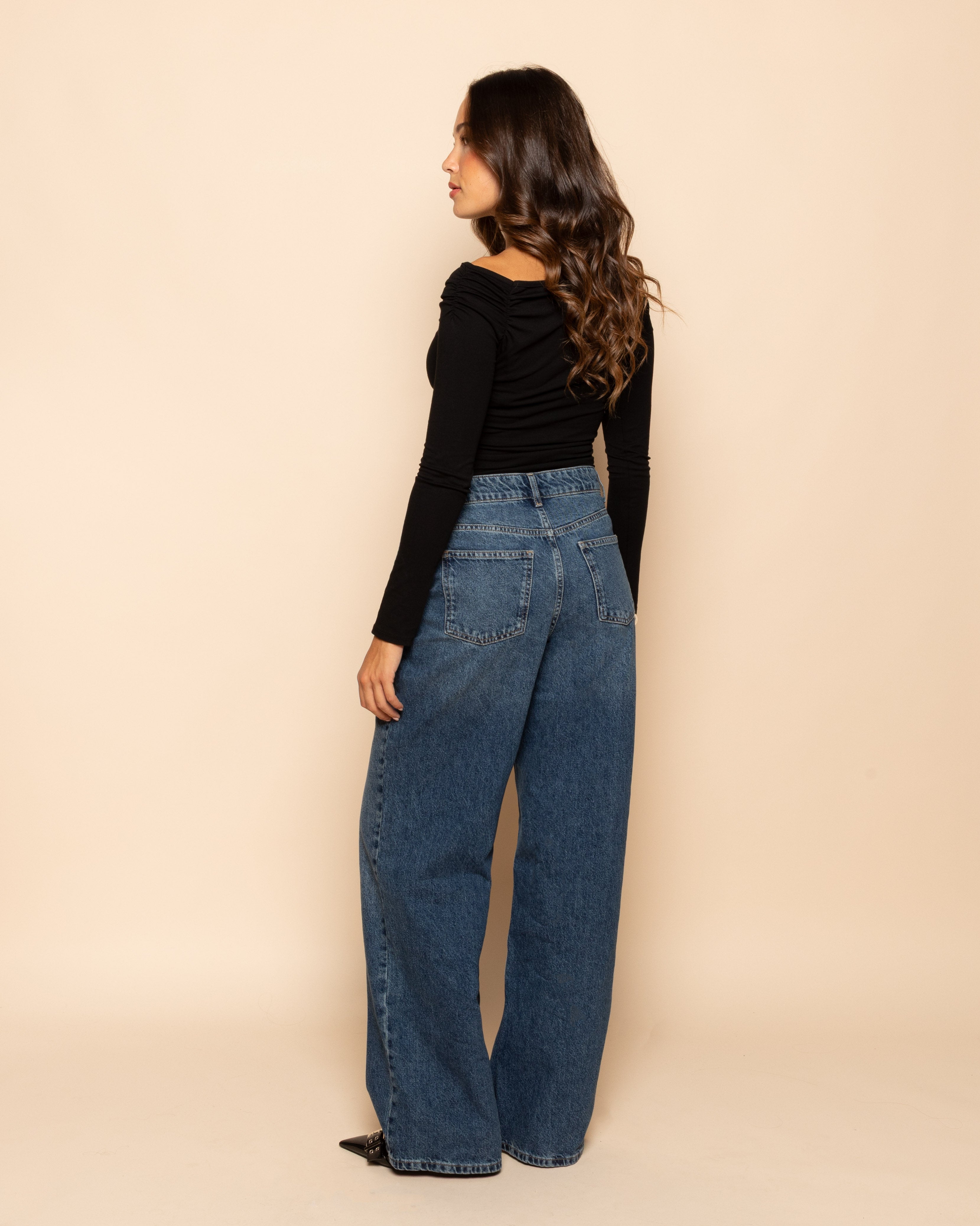 CROSSOVER WIDE LEG JEANS DONKER BLAUW