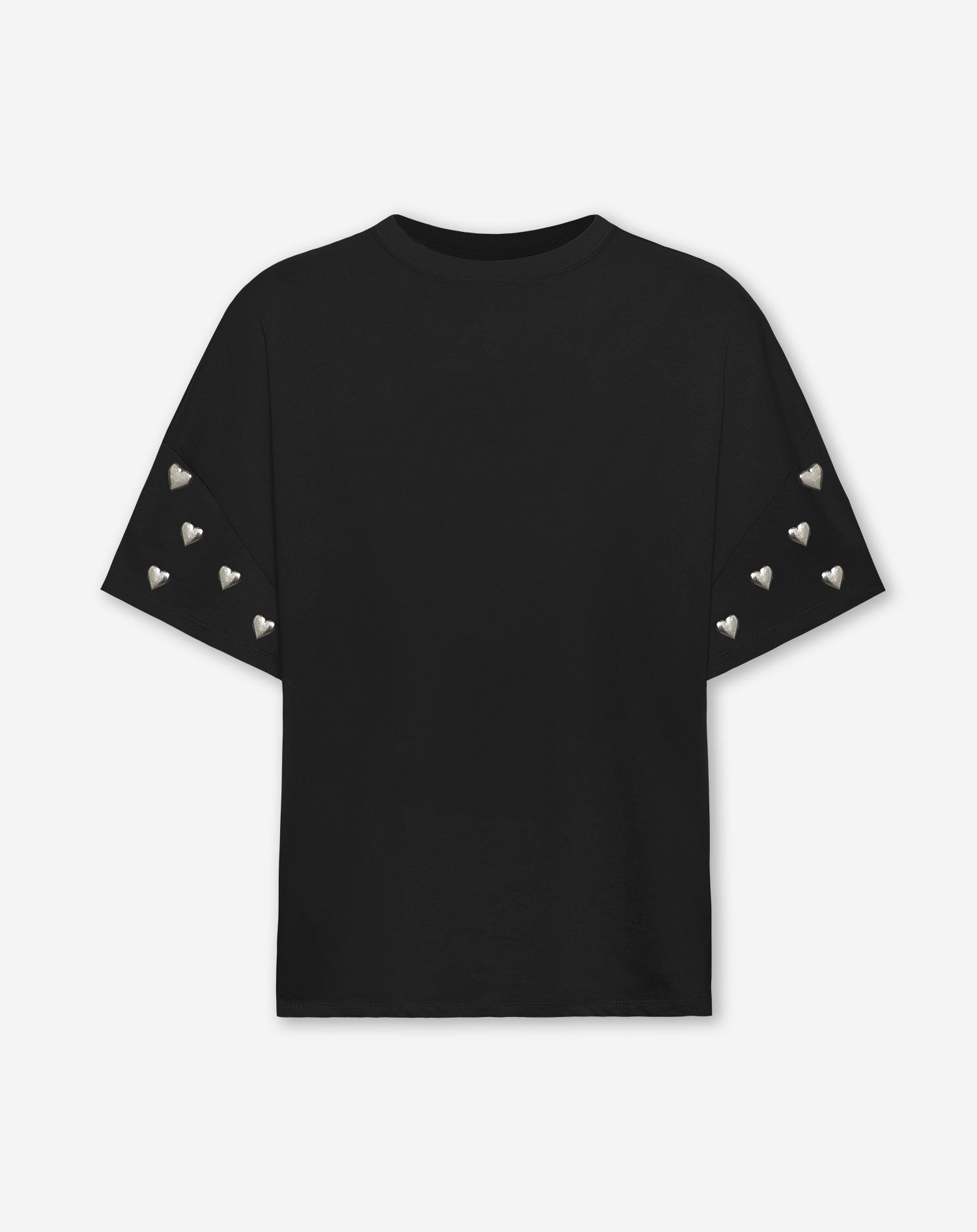 HEART STUD SLEEVE OVERSIZED TEE ZWART