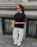HEART STUD SLEEVE OVERSIZED TEE BLACK