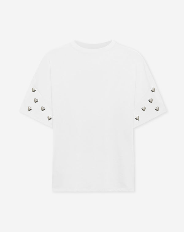 HEART STUD SLEEVE OVERSIZED TEE CRÈME