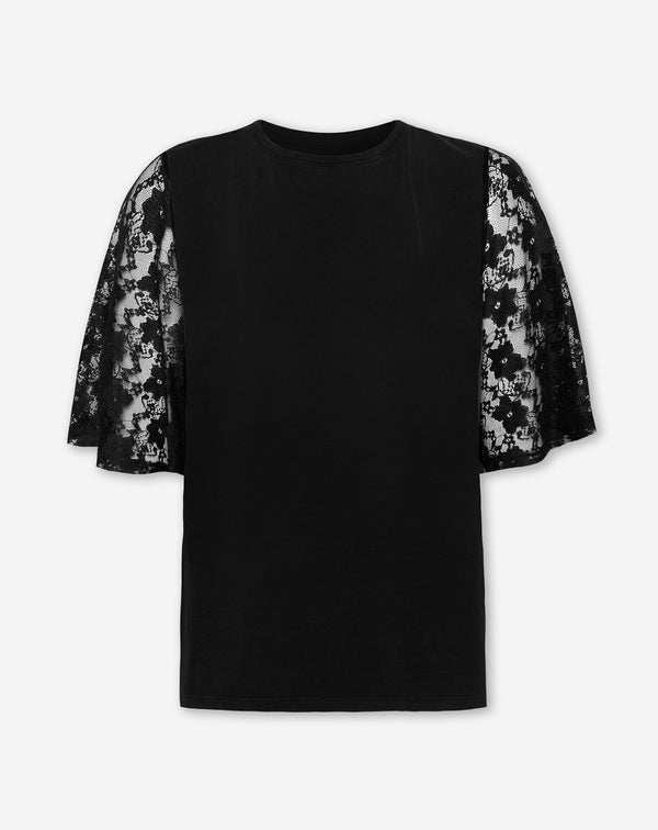 LACE BUTTERFLY SLEEVE TEE BLACK