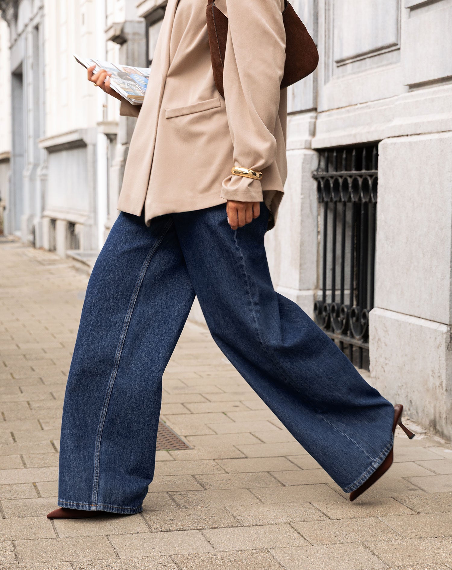 COMFORT WIDE LEG JEANS DONKERBLAUW