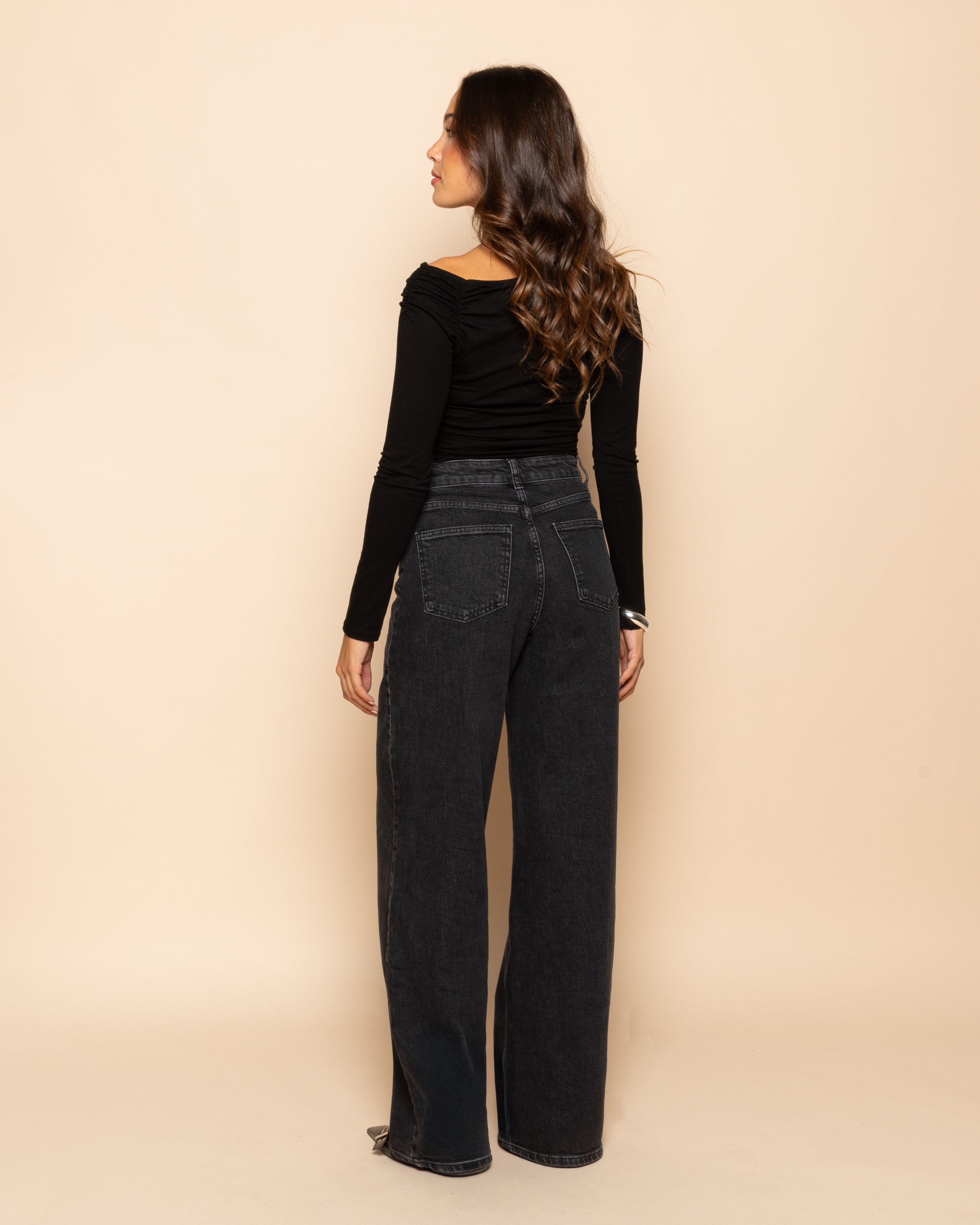 COMFORT WIDE LEG JEANS DONKER GRIJS