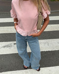 CONTRAST RUFFLE TEE LIGHT PINK