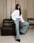 COMFORT WIDE LEG JEANS MID BLUE