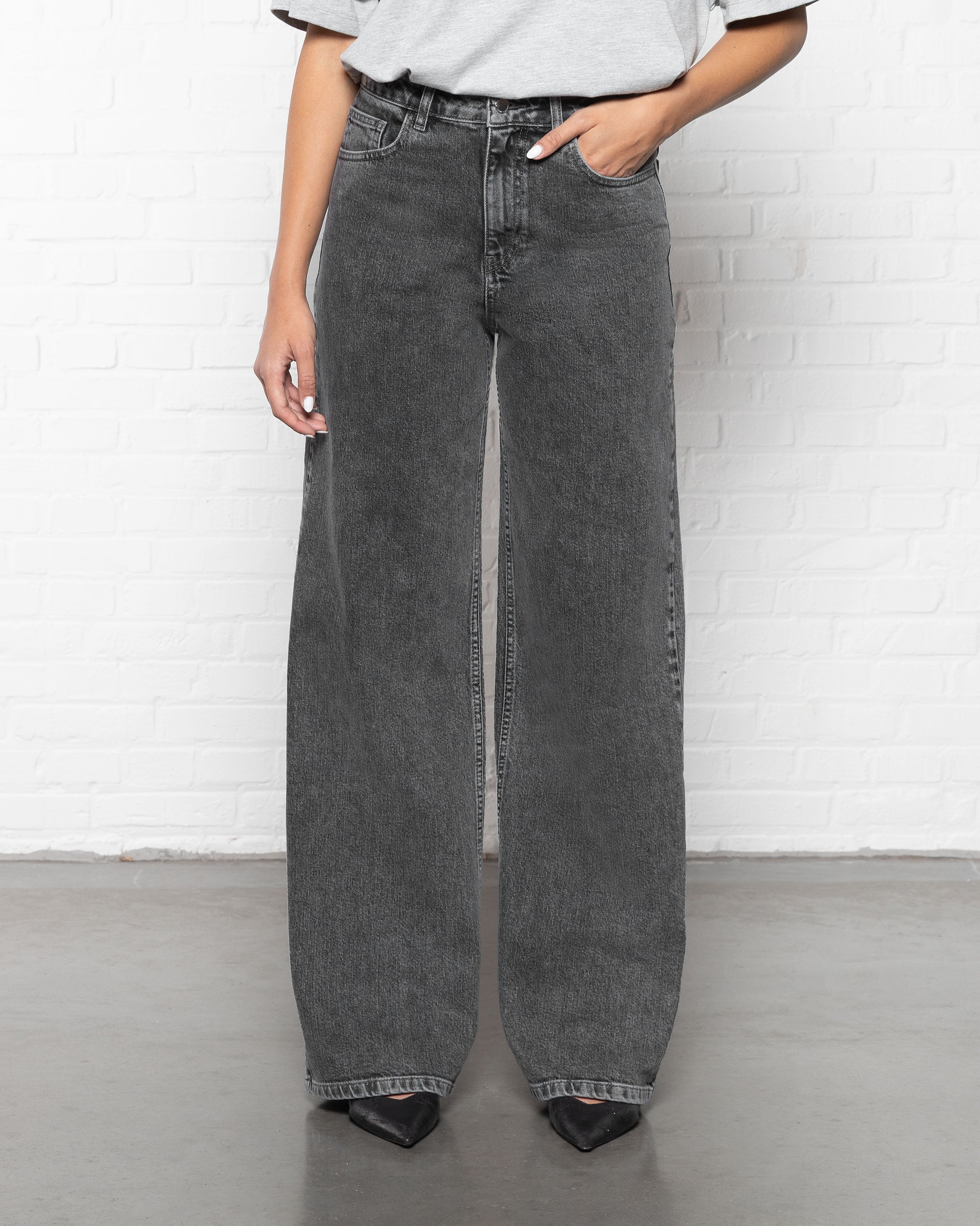 COMFORT WIDE LEG JEANS MID GREY