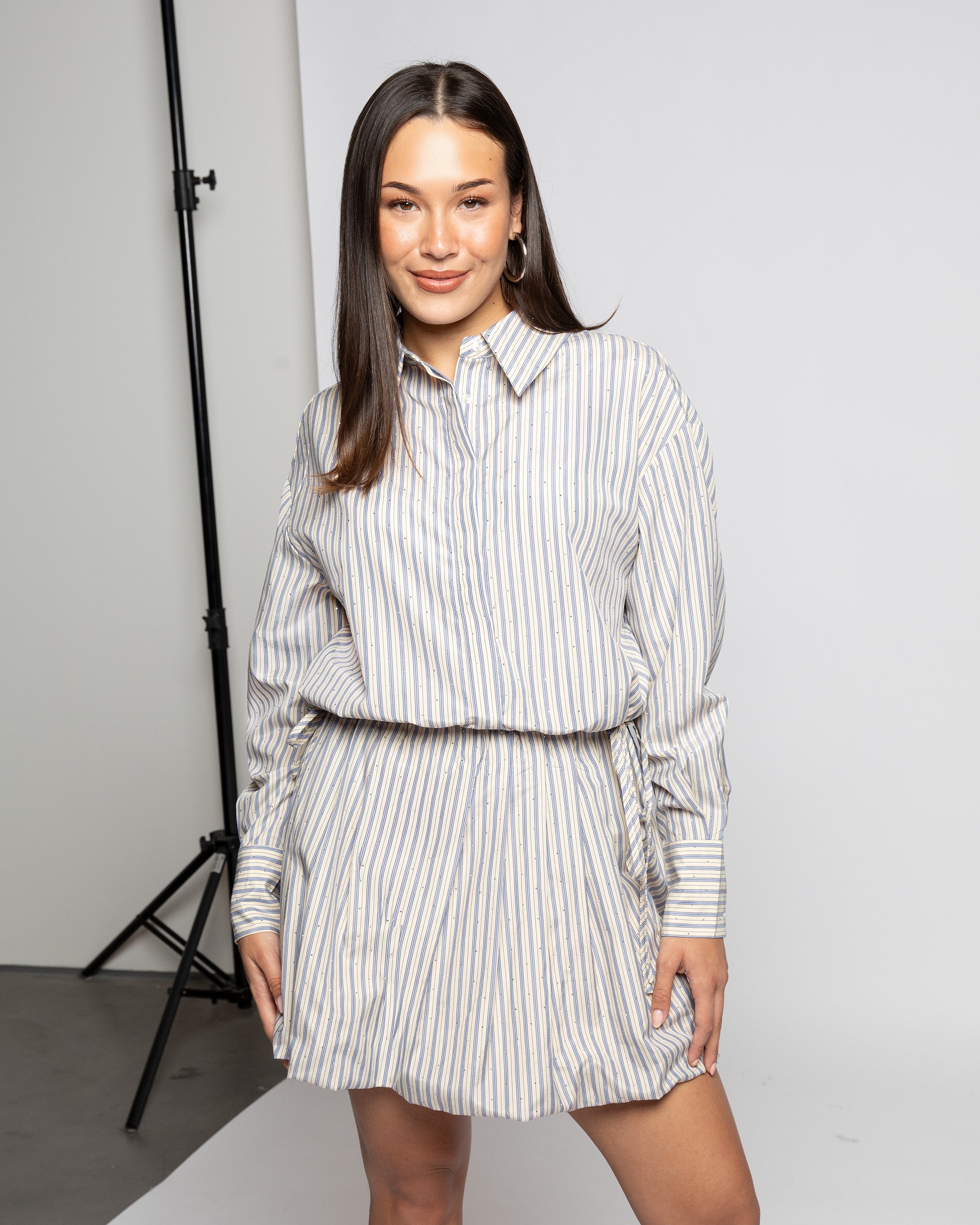 MAEVA  RHINE STONE  BLOUSE BLUE STRIPE