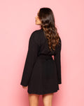 BELTED LONG SLEEVE TEE DRESS BLACK