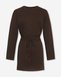 BELTED LONG SLEEVE TEE DRESS DARK BROWN