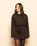 BELTED LONG SLEEVE TEE DRESS DARK BROWN