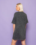 HEART EMBROIDERY TEE DRESS ACID GREY