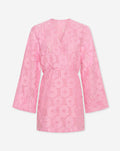 FLUFFY FLOWER JACQUARD KIMONO DRESS PINK