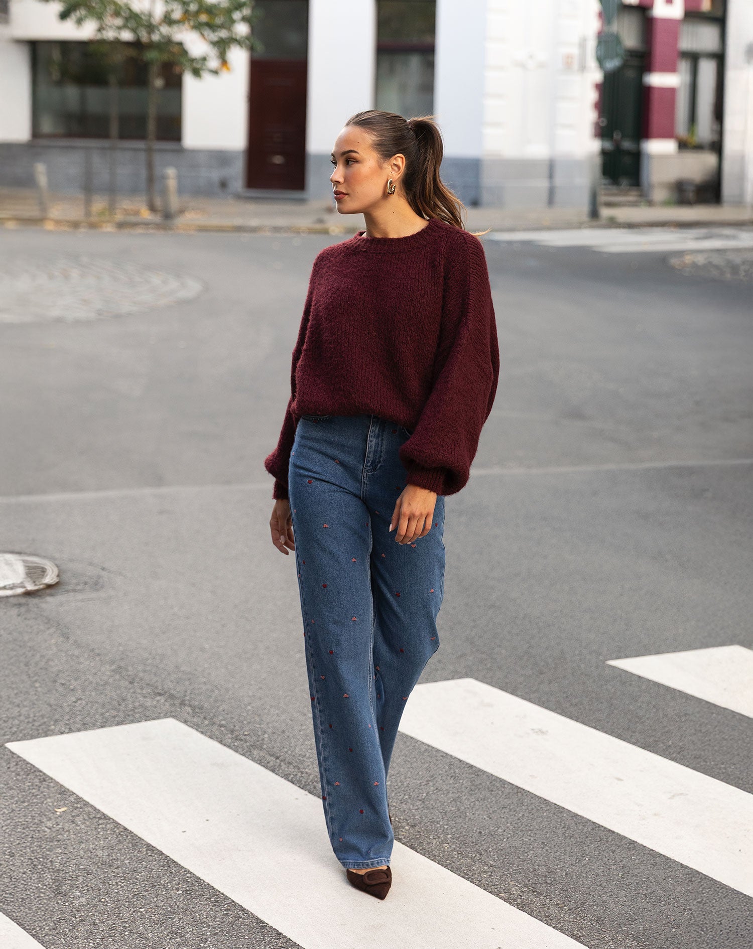 HEART MIX BOOTCUT JEANS RED