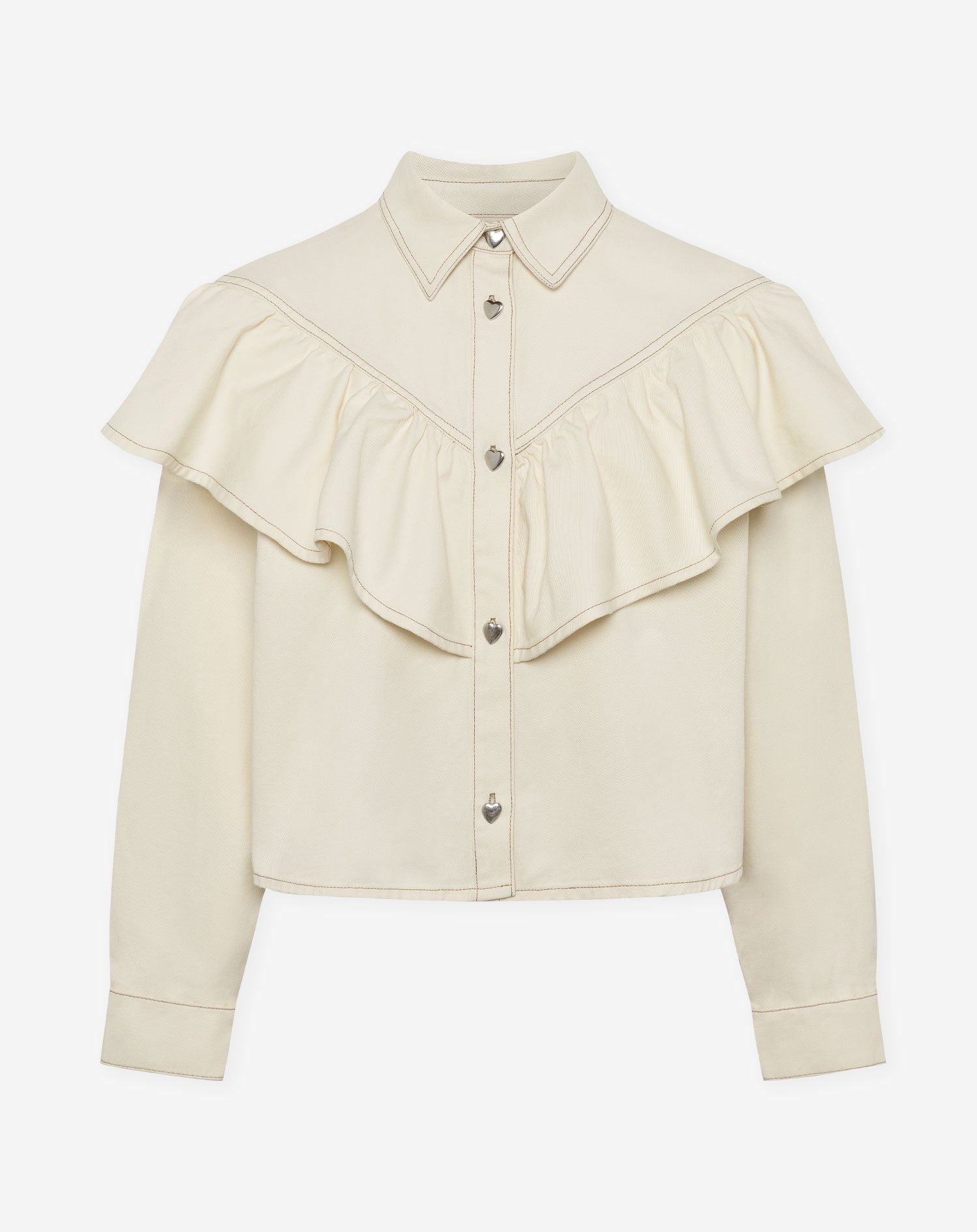 RUFFLE DENIM BLOUSE CRÈME