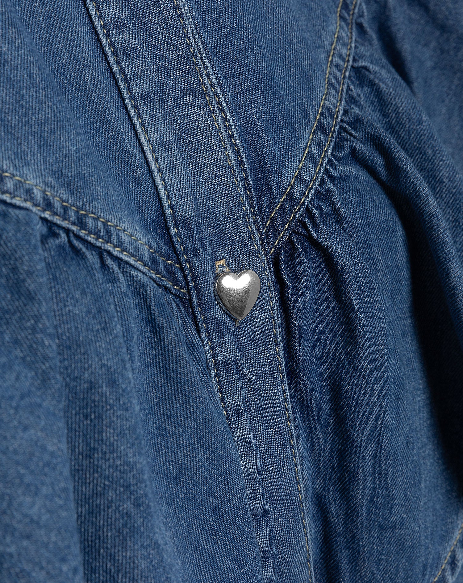 RUFFLE DENIM BLOUSE MID BLAUW