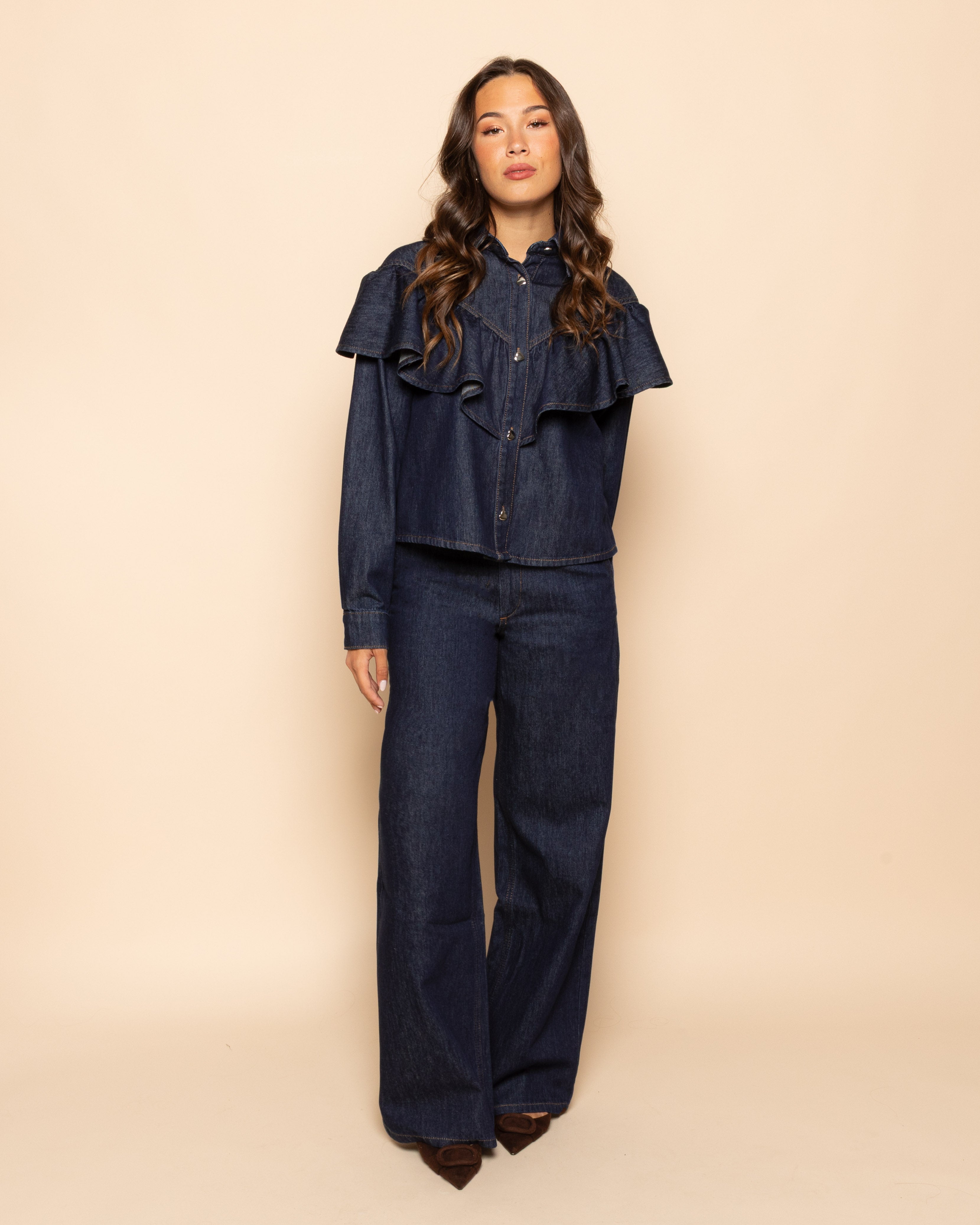 FLOWY DENIM WIDE LEG JEANS DONKERBLAUW