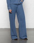FLOWY DENIM WIDE LEG JEANS MID BLUE