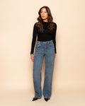 STUD PEARL STRAIGHT LEG JEANS  BLAUW