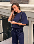 SCUBA SHORT PUFF SLEEVE SWEATER NAVY