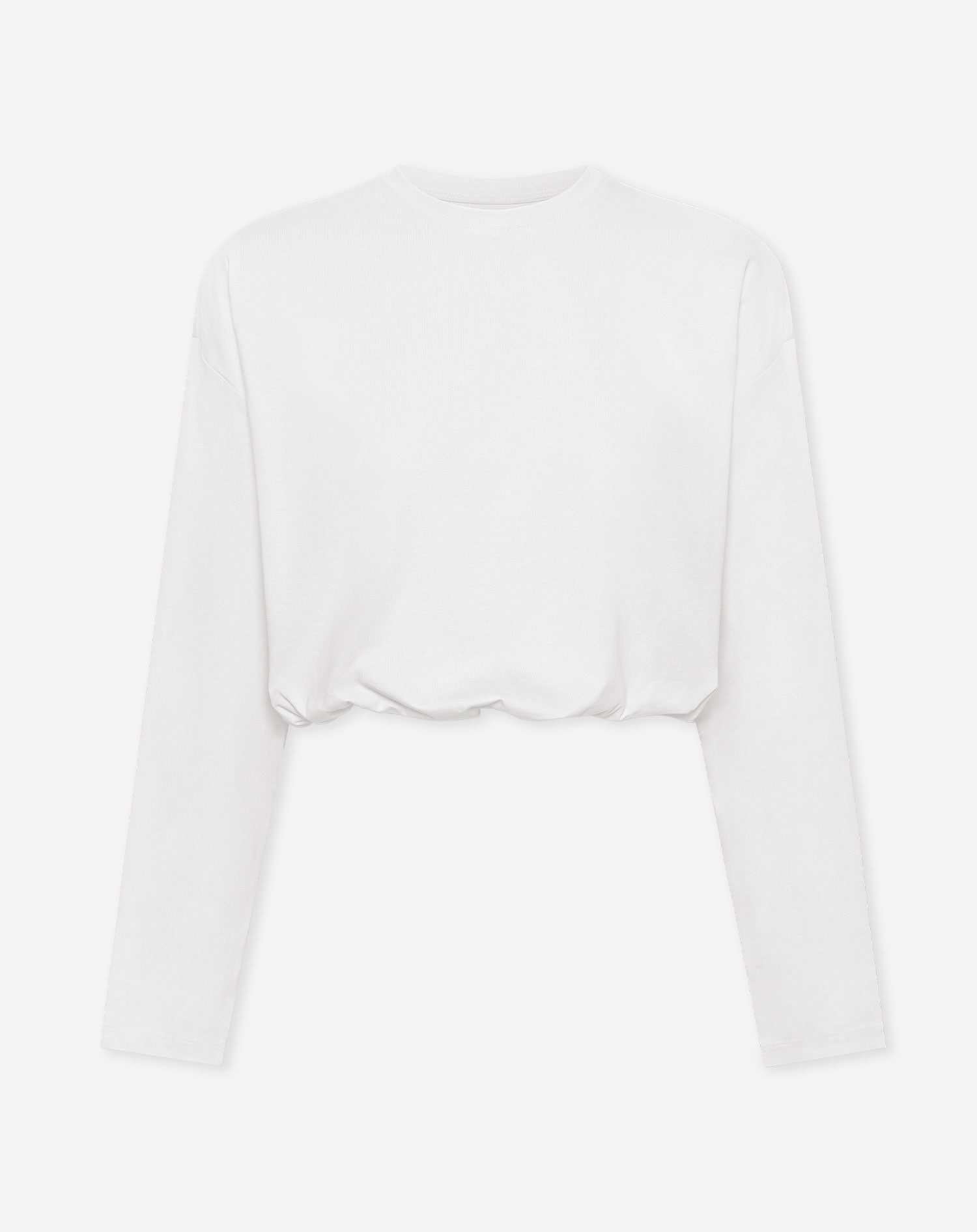 CROPPED BUBBLE HEM LONG SLEEVE TEE CREAM
