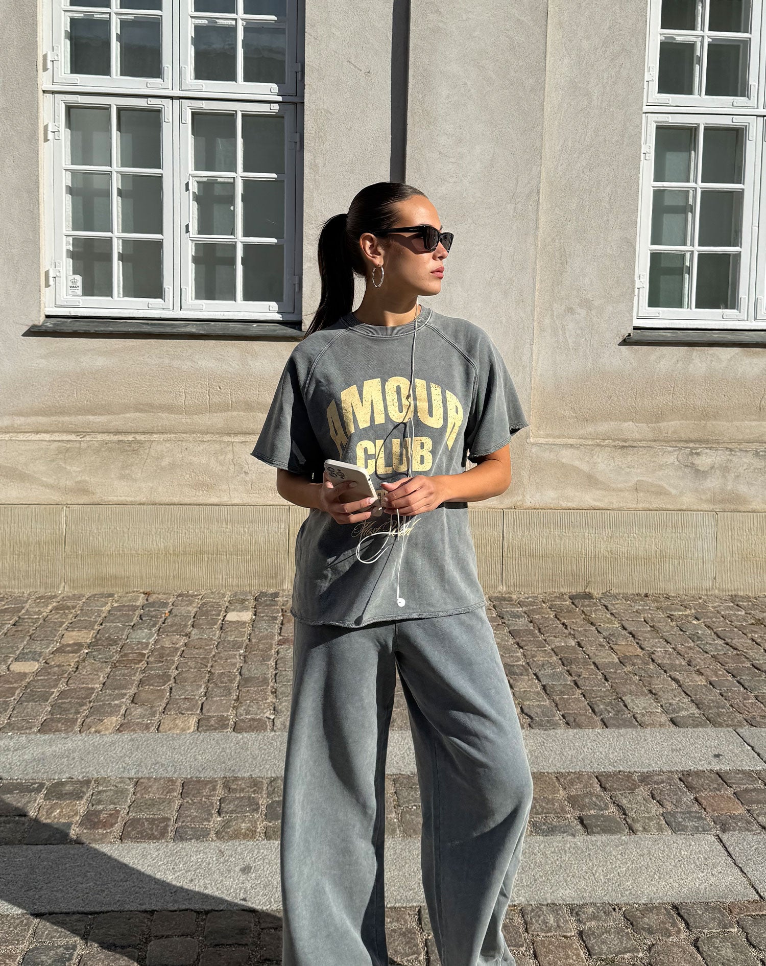 WIDE LEG SWEAT PANTS ACID GRIJS