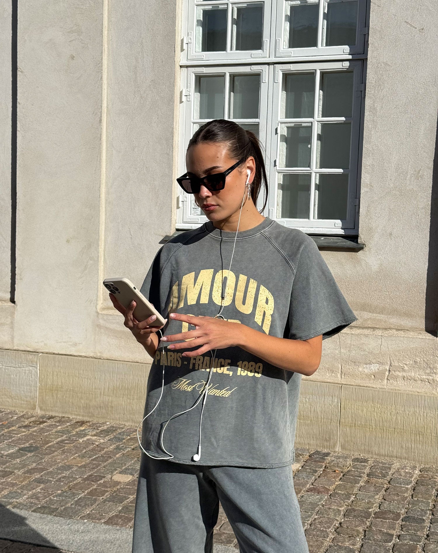 WIDE LEG SWEAT PANTS ACID GRIJS