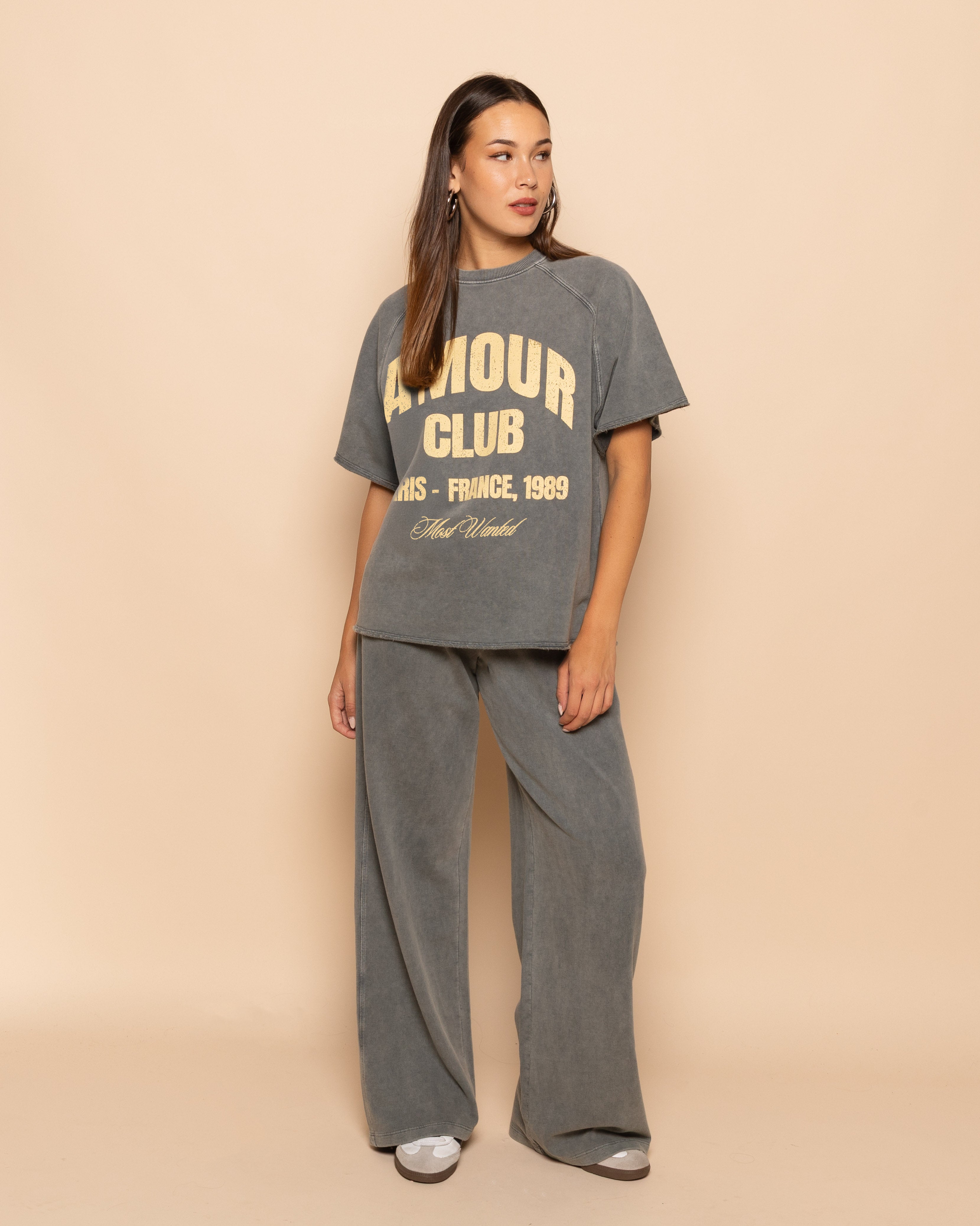 WIDE LEG SWEAT PANTS ACID GRIJS