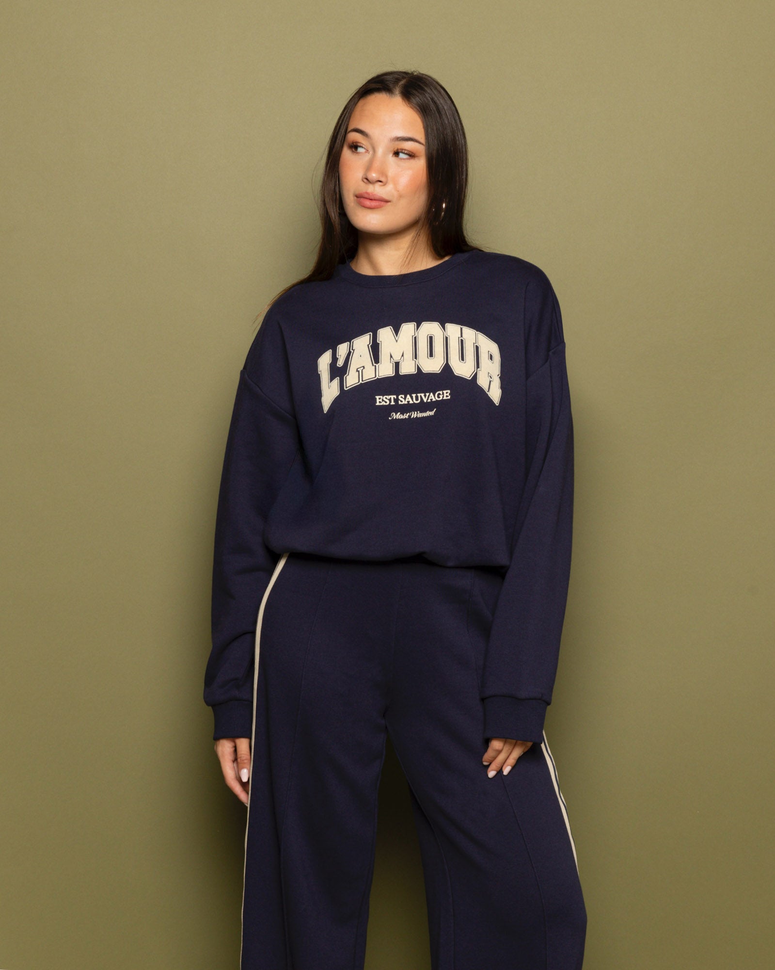 WIDE LEG TAPE SWEAT PANTS MARINEBLAUW