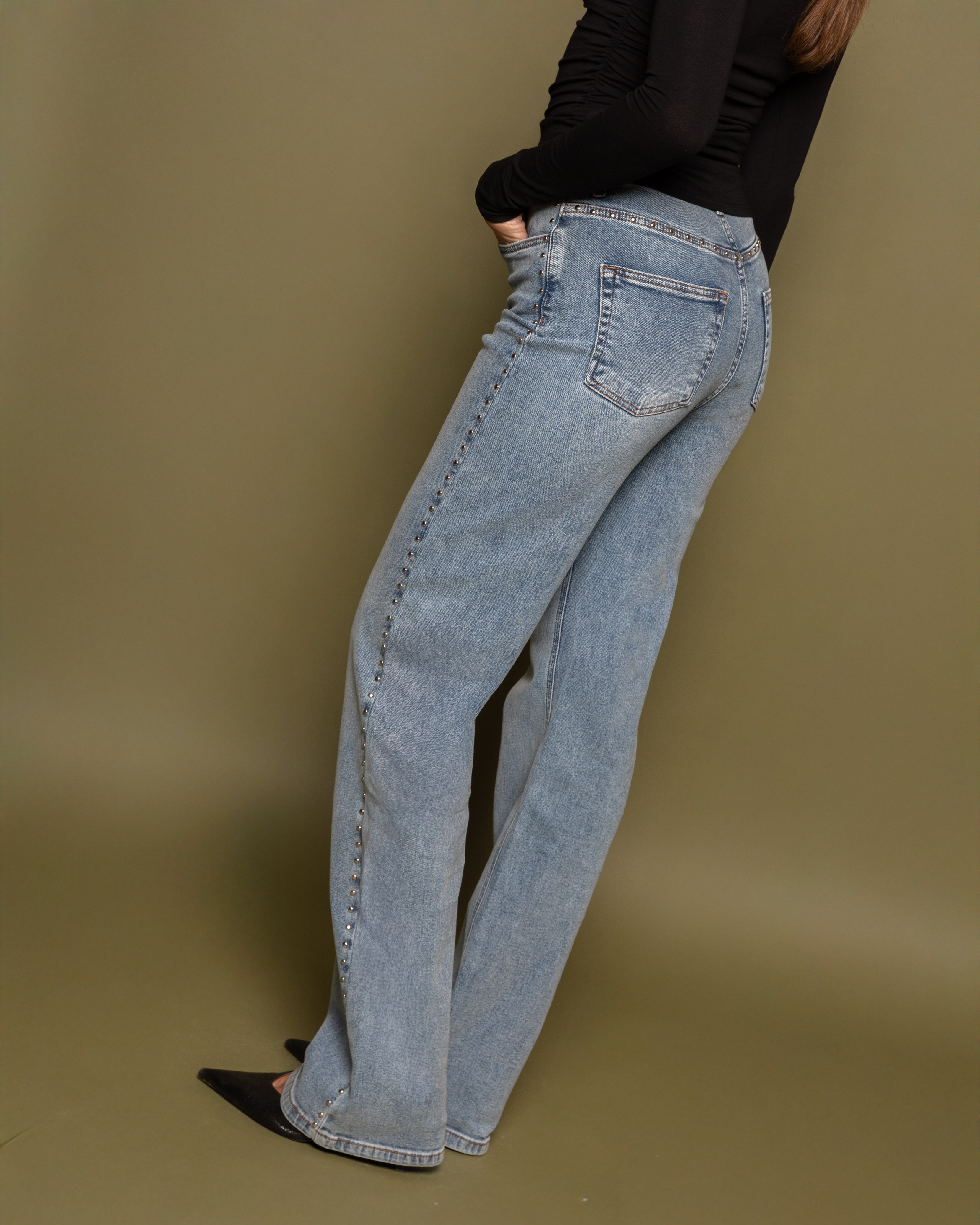 STUD BOOTCUT JEANS BLUE