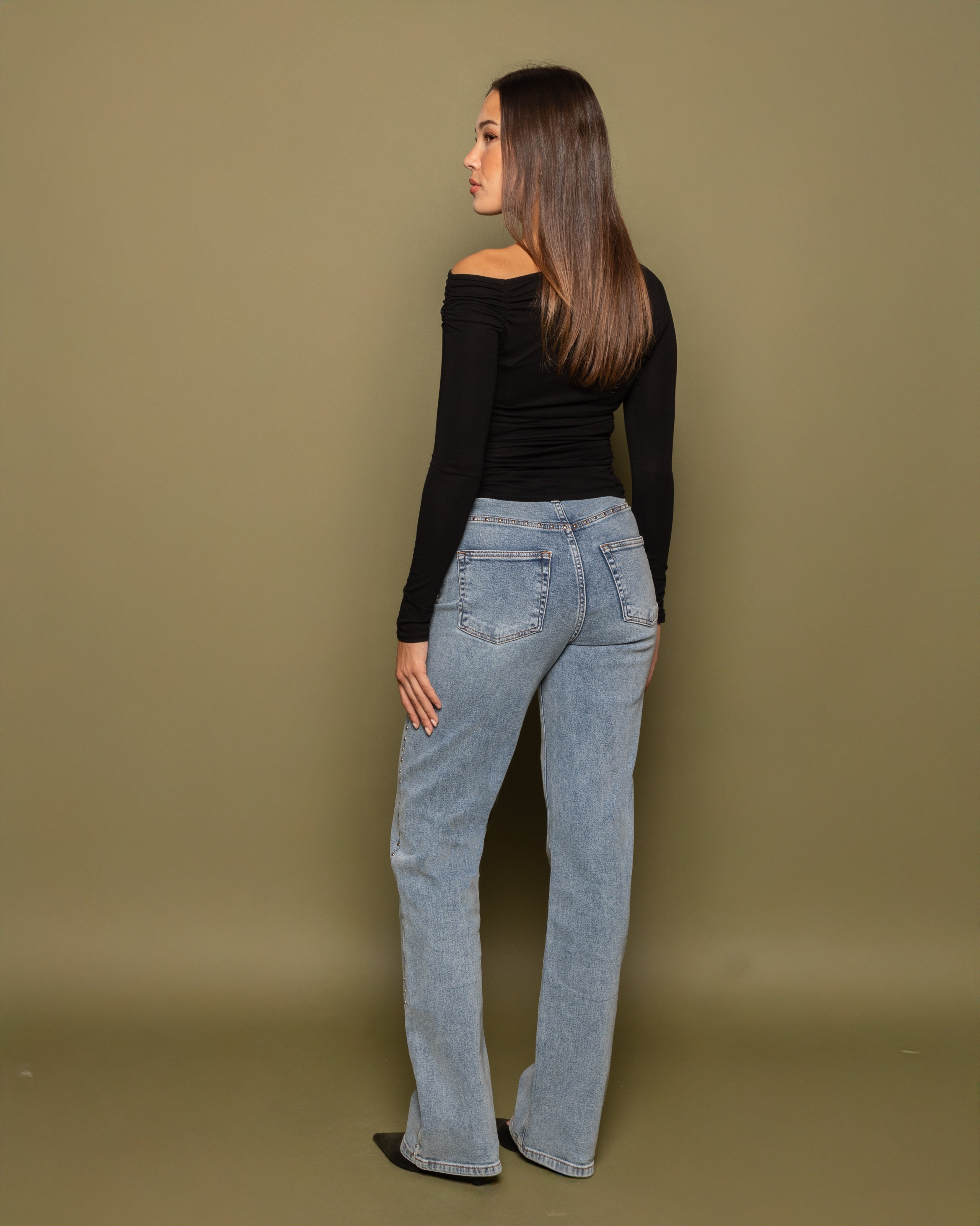 STUD BOOTCUT JEANS BLUE