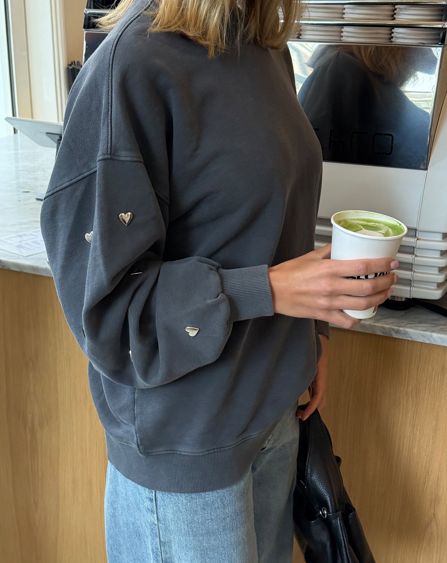 HEART STUD SLEEVE OVERSIZED SWEATER ACID GRIJS