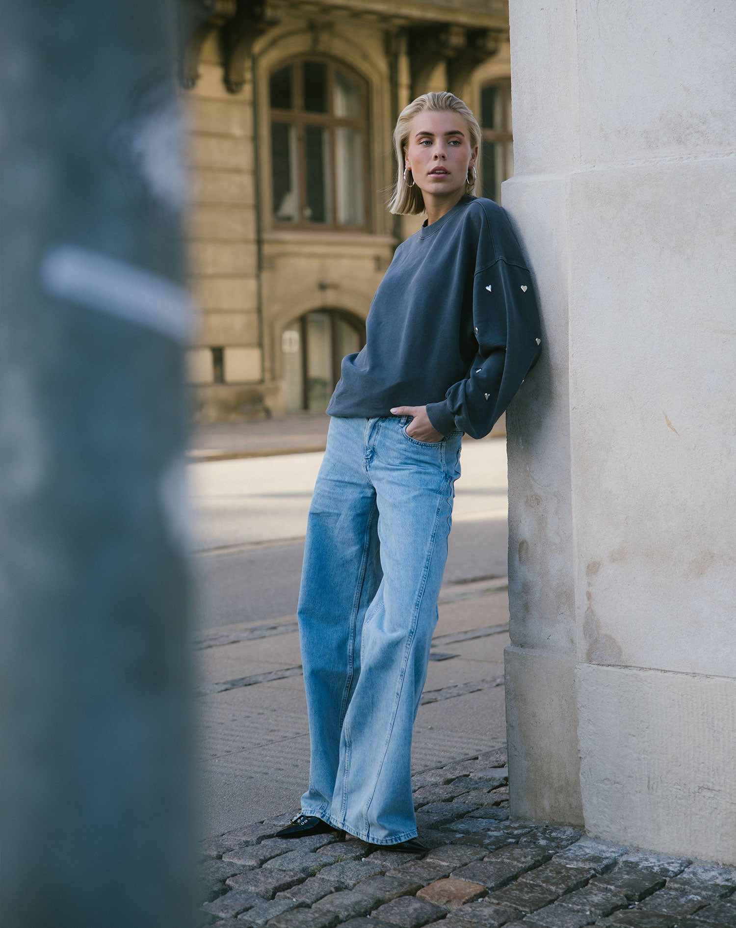 HEART STUD SLEEVE OVERSIZED SWEATER ACID GRIJS