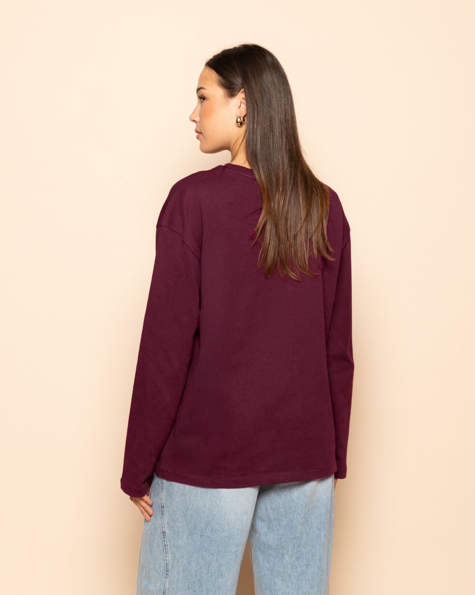 BASIC LONG SLEEVE OVERSIZED TEE DONKER BURGUNDY